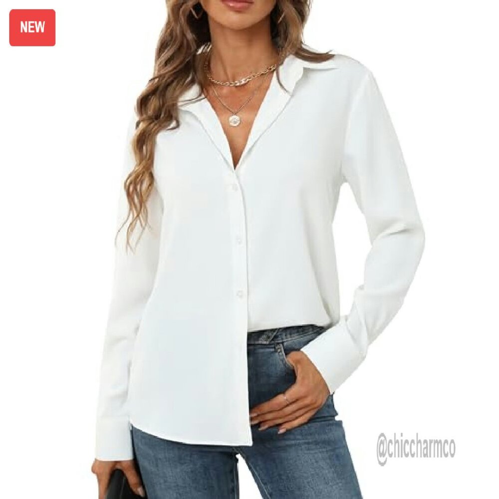 Soft Polyester Chiffon Button Down Blouse Long Sl… - image 4